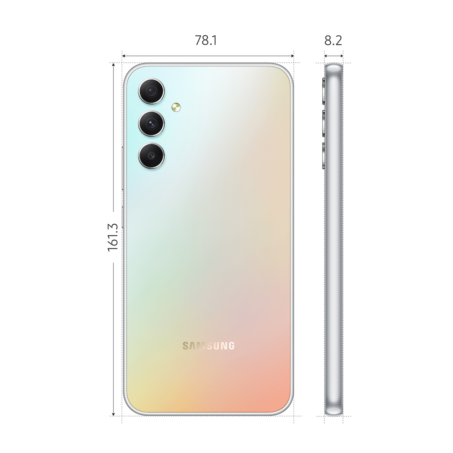 Un smartphone Samsung blanco y degradado con tres cámaras.