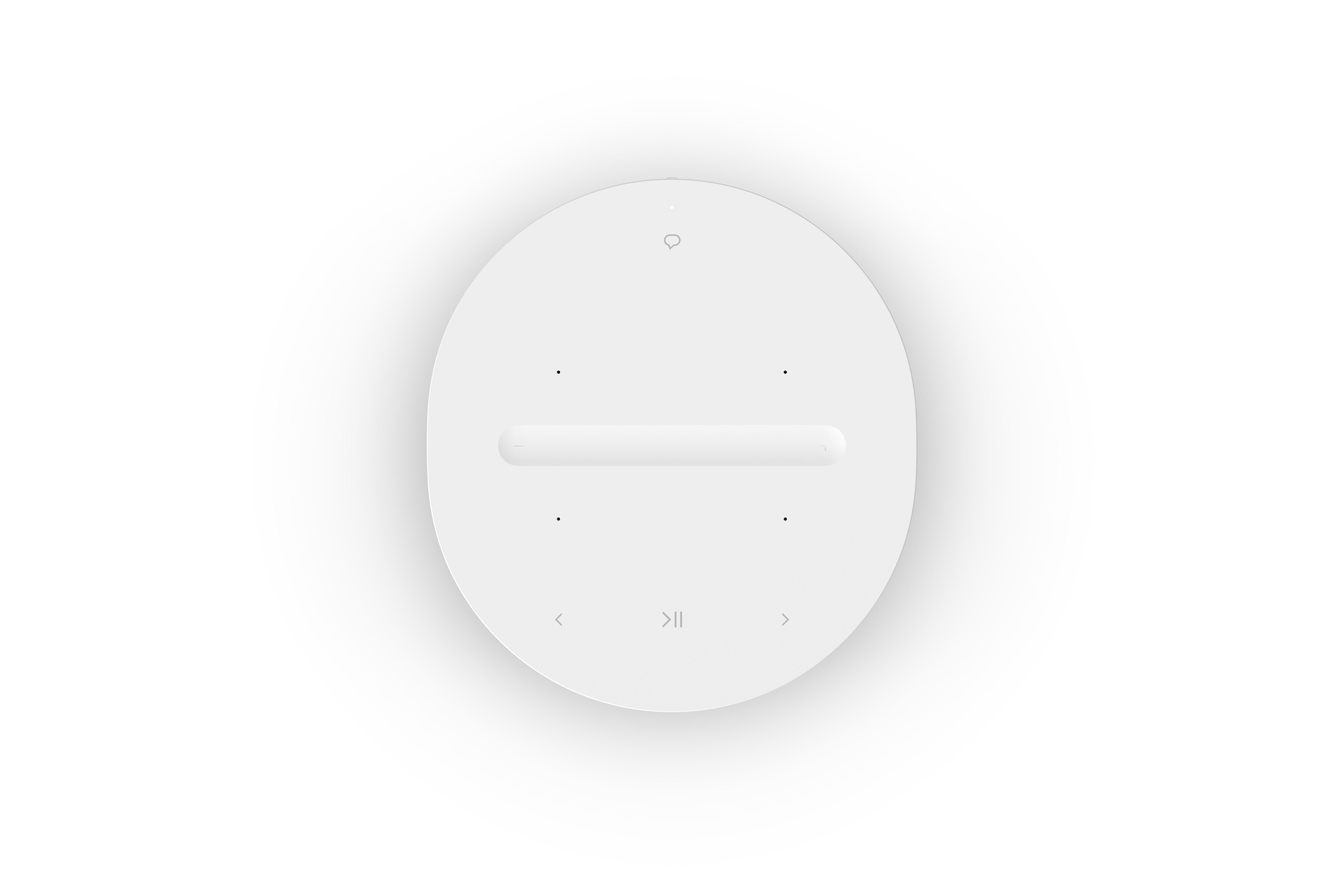 Draufsicht auf ein weißes Sonos-Lautsprecher-Bedienfeld.