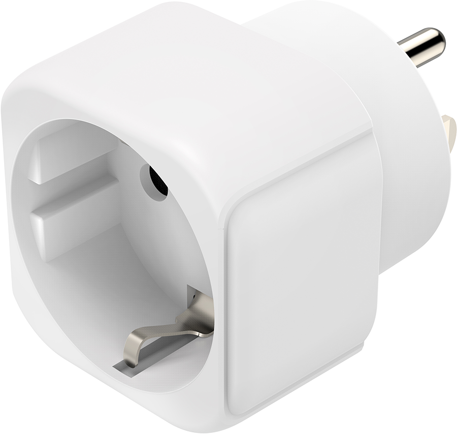Un adaptateur secteur blanc qui convertit une prise pour accepter une prise à deux broches.