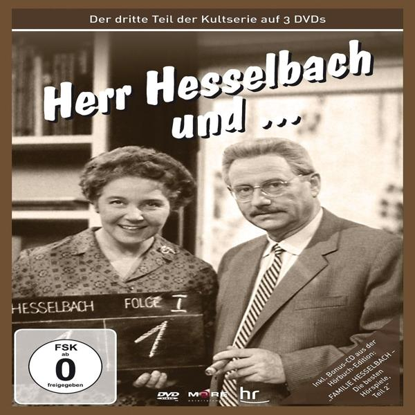 DVD-Cover: Zwei Personen in einem Wohnzimmer. Text: 'Herr Hesselbach und...' und 'Folge 1'.