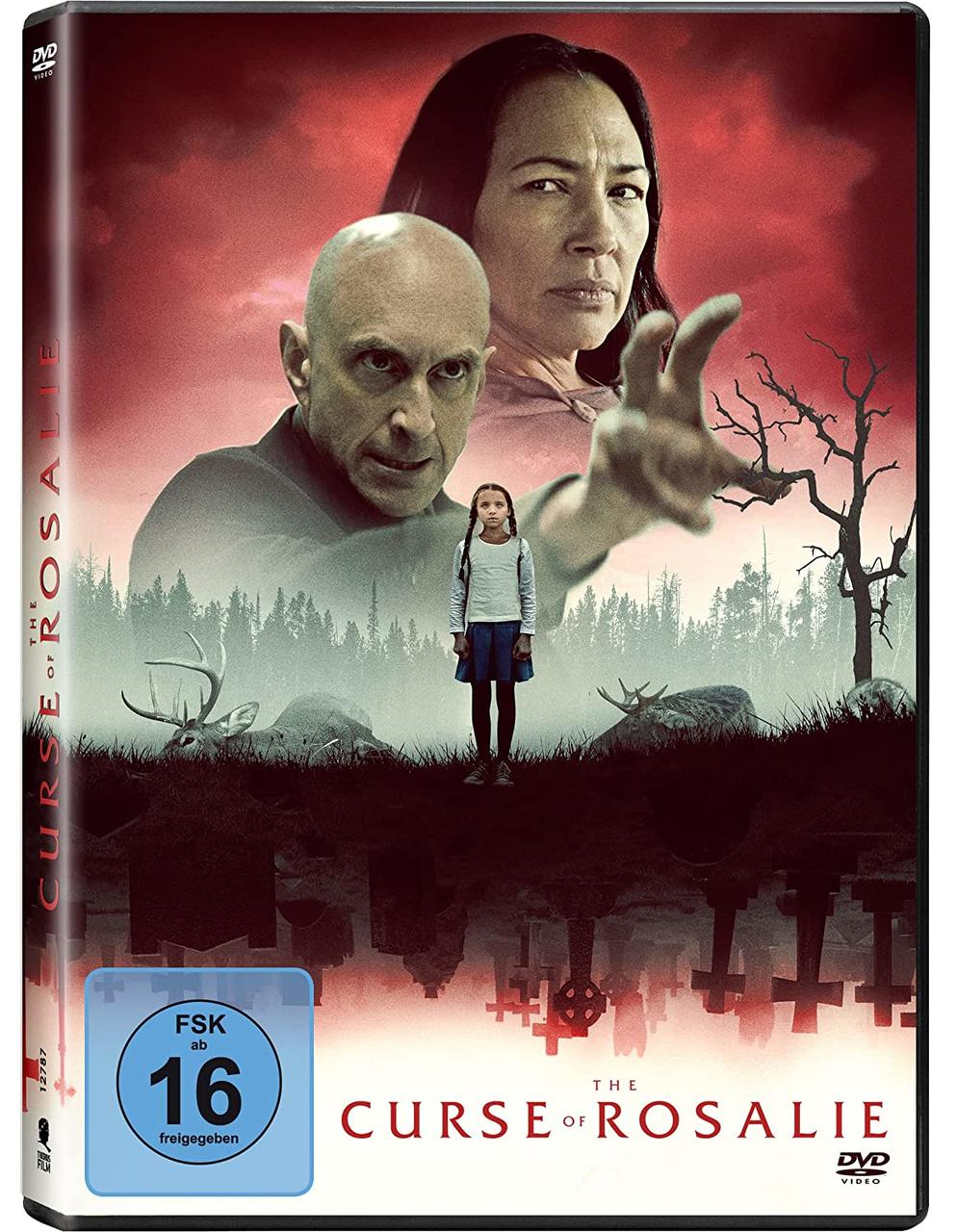 DVD-Cover für The Curse of Rosalie. Zeigt eine Frau und einen Mann vor einem Wald.