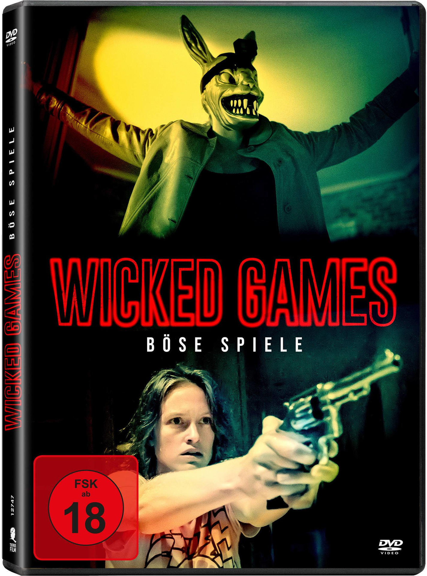Filmposter für 'Wicked Games' mit Person mit Hasenmaske und Pistole.