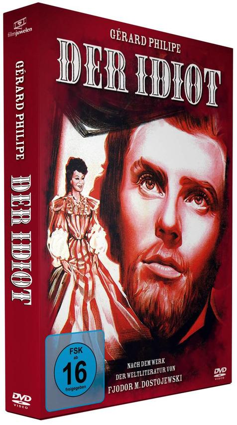 DVD-Hülle von 'Der Idiot' mit Gérard Philipe auf dem Cover und einer Frau im Kleid im Hintergrund.