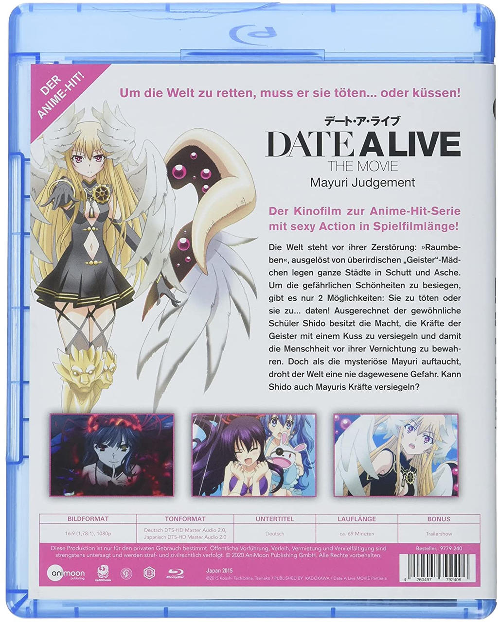 Anime Blu-ray-Cover mit weiblicher Figur und Engelsflügeln. Text enthält 'Date A Live' und deutschen Text.