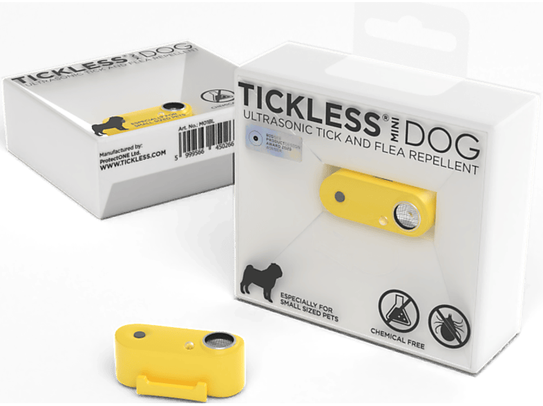 TICKLESS Mini Dog újratölthető, ultrahangos kullancs- és bolhariasztó készülék kutyáknak, sárga (DOG23M)