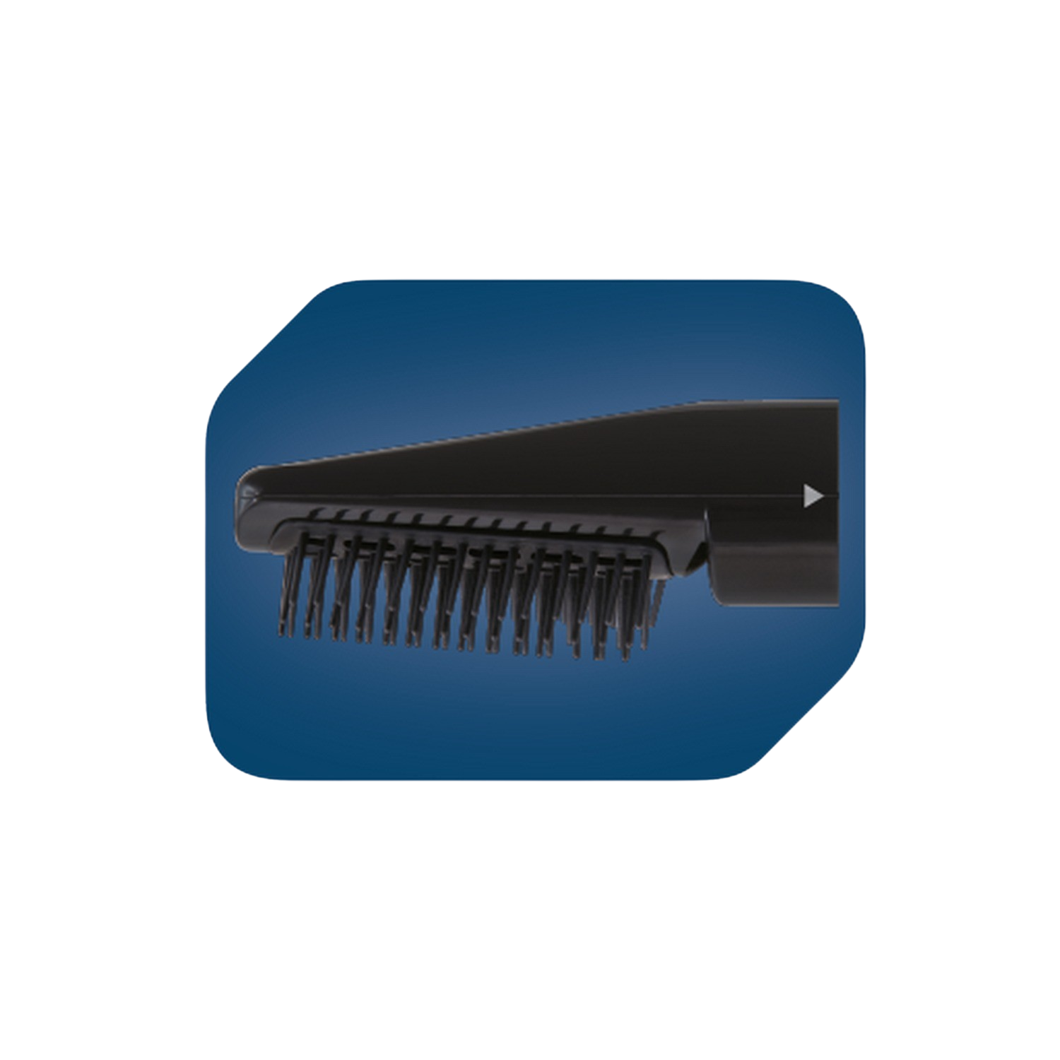Close-up of a black hair trimmer attachment with comb and bristles.
