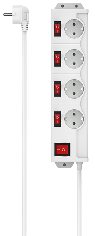 Hama 4-Way Extension Lead with Switch 1.4m White