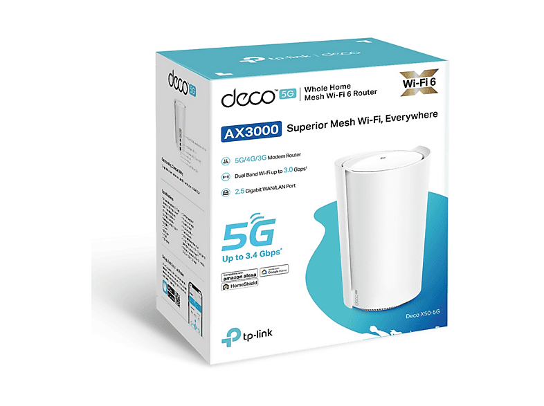 TP-LINK Deco X50-5G | AX3000 Smart Mesh Wi-Fi 6 Gateway, Build-In