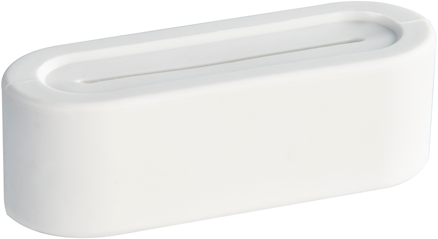 White, rectangular cable organizer with a slit on top.
