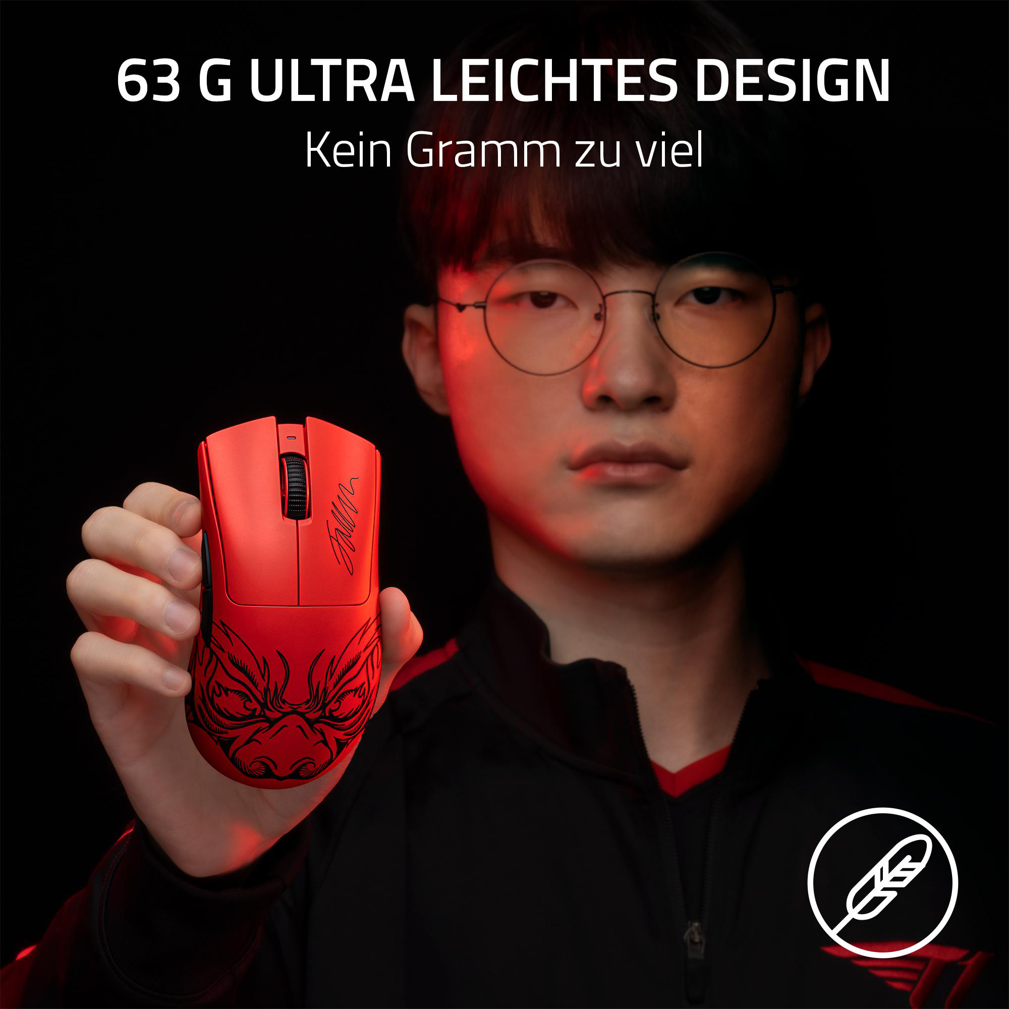 RAZER DeathAdder V3 Pro Faker Edition Gamingmaus, Rot, Schwarzer Print