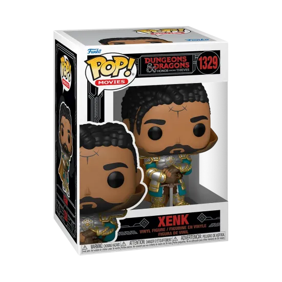 Figura Funko Pop en caja de Xenk de la película Dungeons & Dragons, con fondo negro.