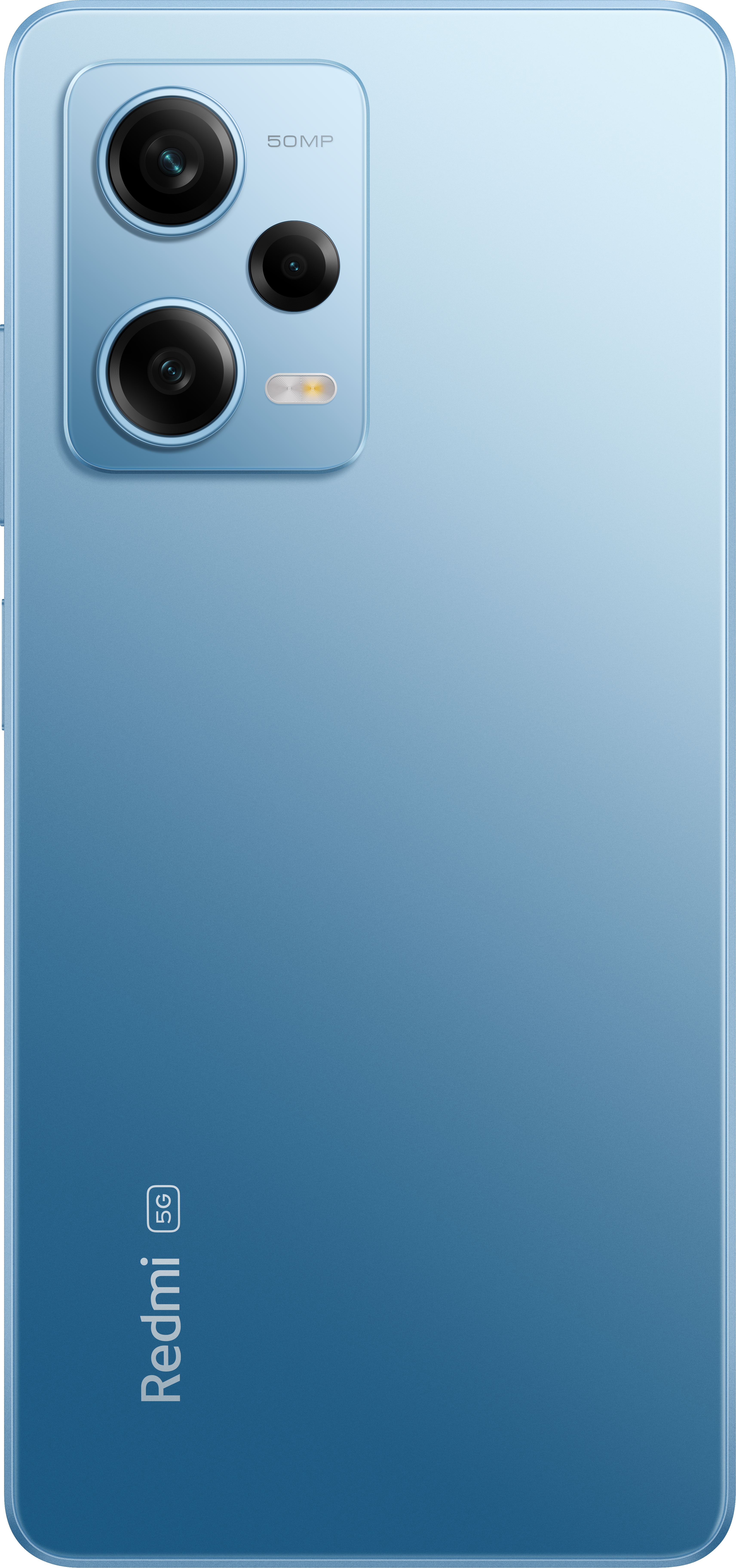 Blaues Telefon, Rückansicht. Zeigt Kameras und das Redmi-Logo.