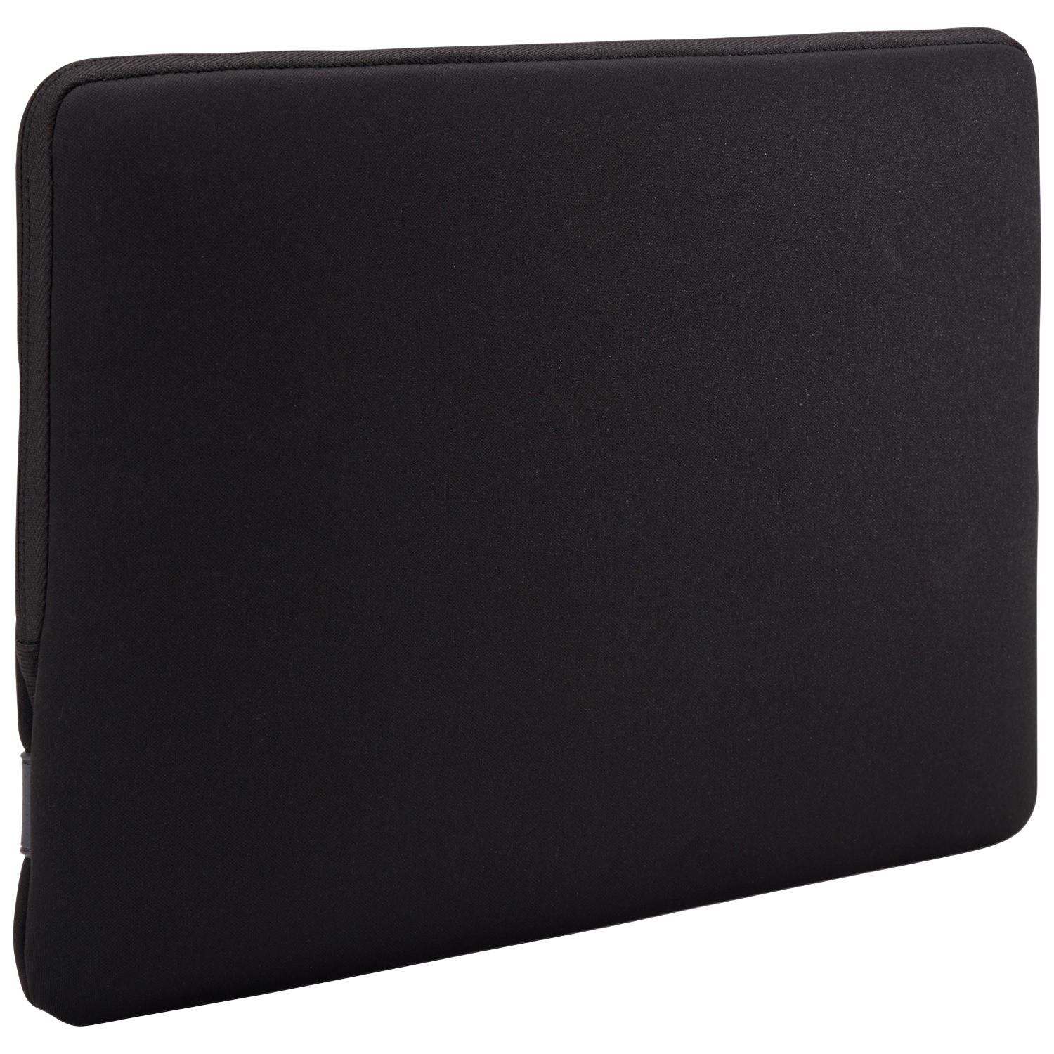 Black laptop case, closed, on a surface.