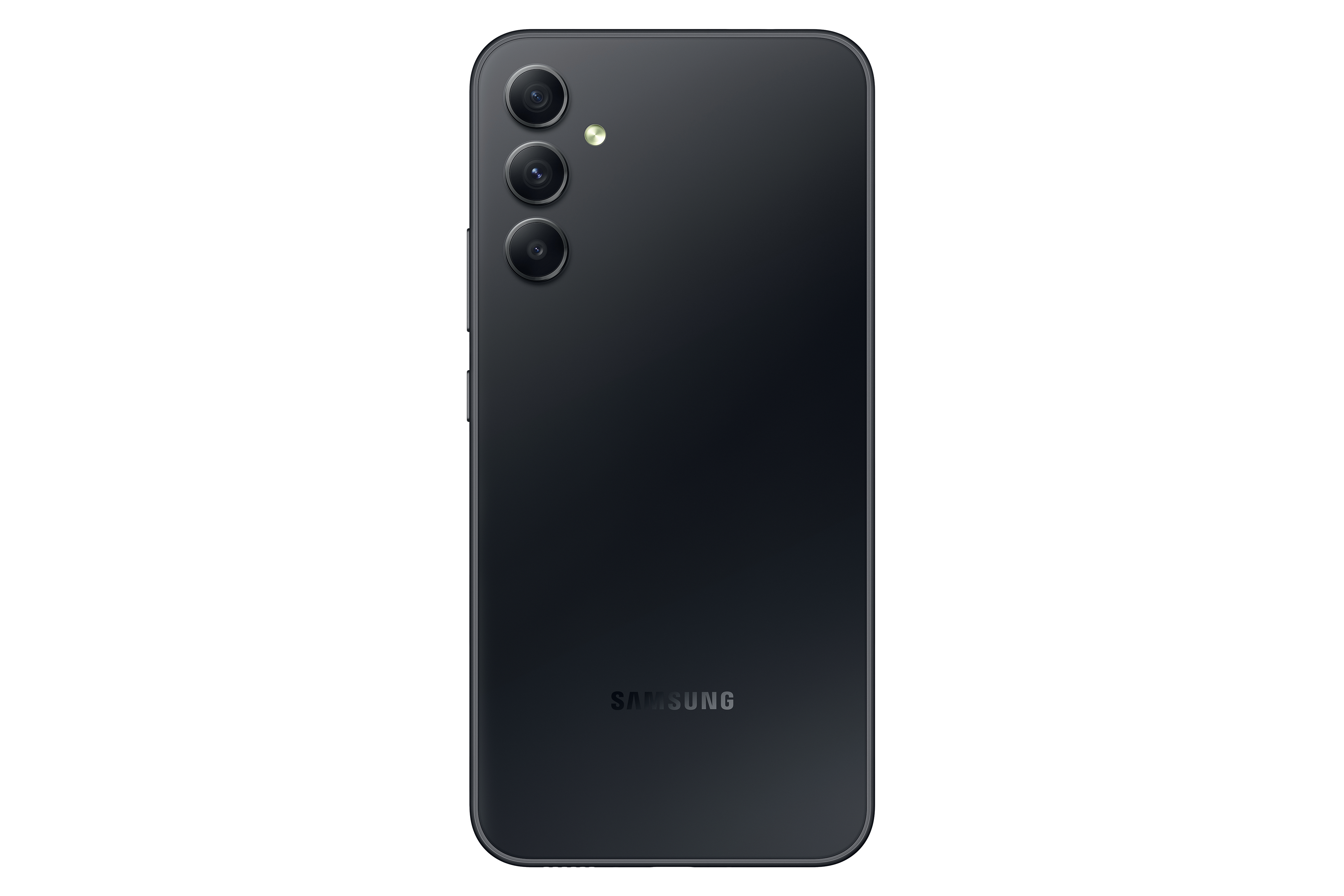 Rückansicht eines schwarzen Samsung-Telefons mit drei Kameras. Das Samsung-Logo befindet sich am unteren Rand des Telefons.