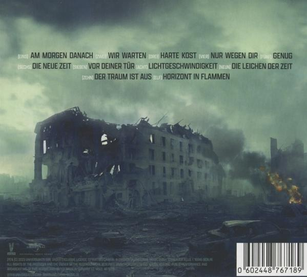 Albumcover mit zerstörtem Gebäude und deutschem Text, mit einer Liste von Songtiteln.