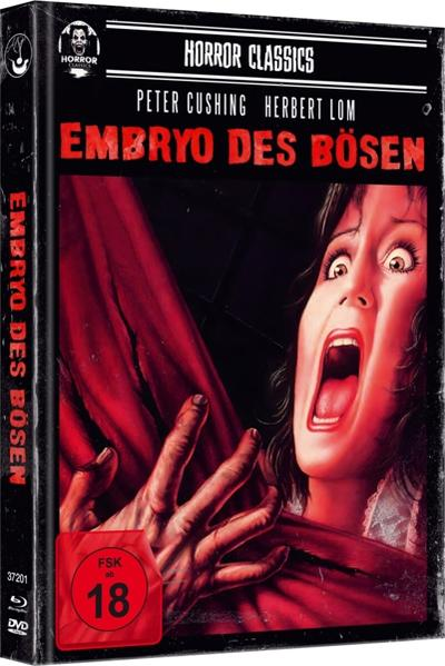 DVD-Cover für "Embryo des Bösen" mit einer schreienden Frau und einer sich ausstreckenden Hand.