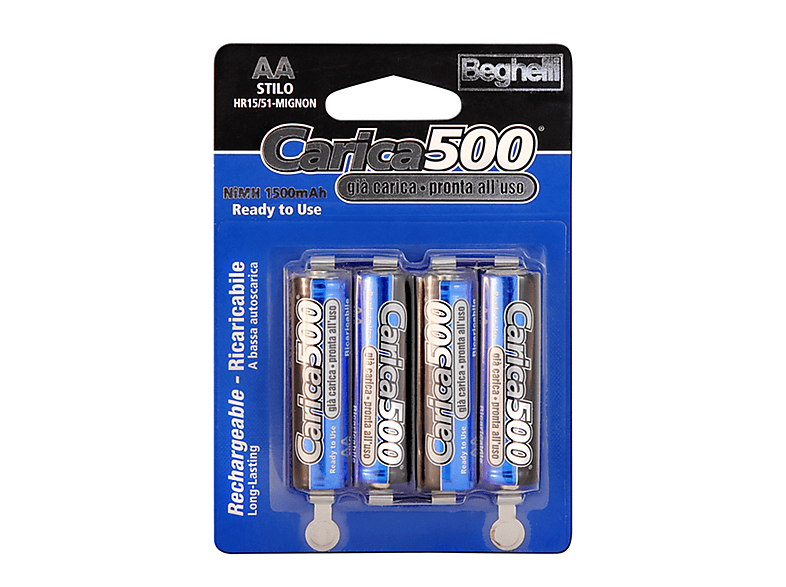Batterie Ricaricabili AA Beghelli Carica500 NiMH 1500mAh 4p