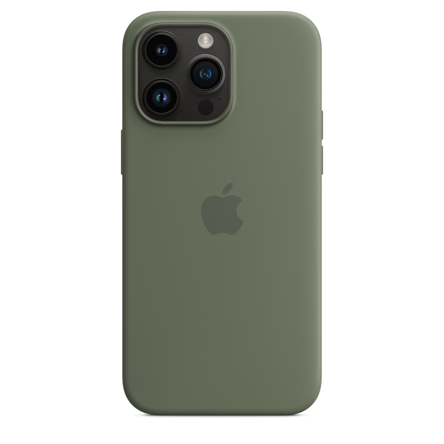 Groene iPhone 14 Pro met drievoudige camera en Apple-logo. Achteraanzicht.