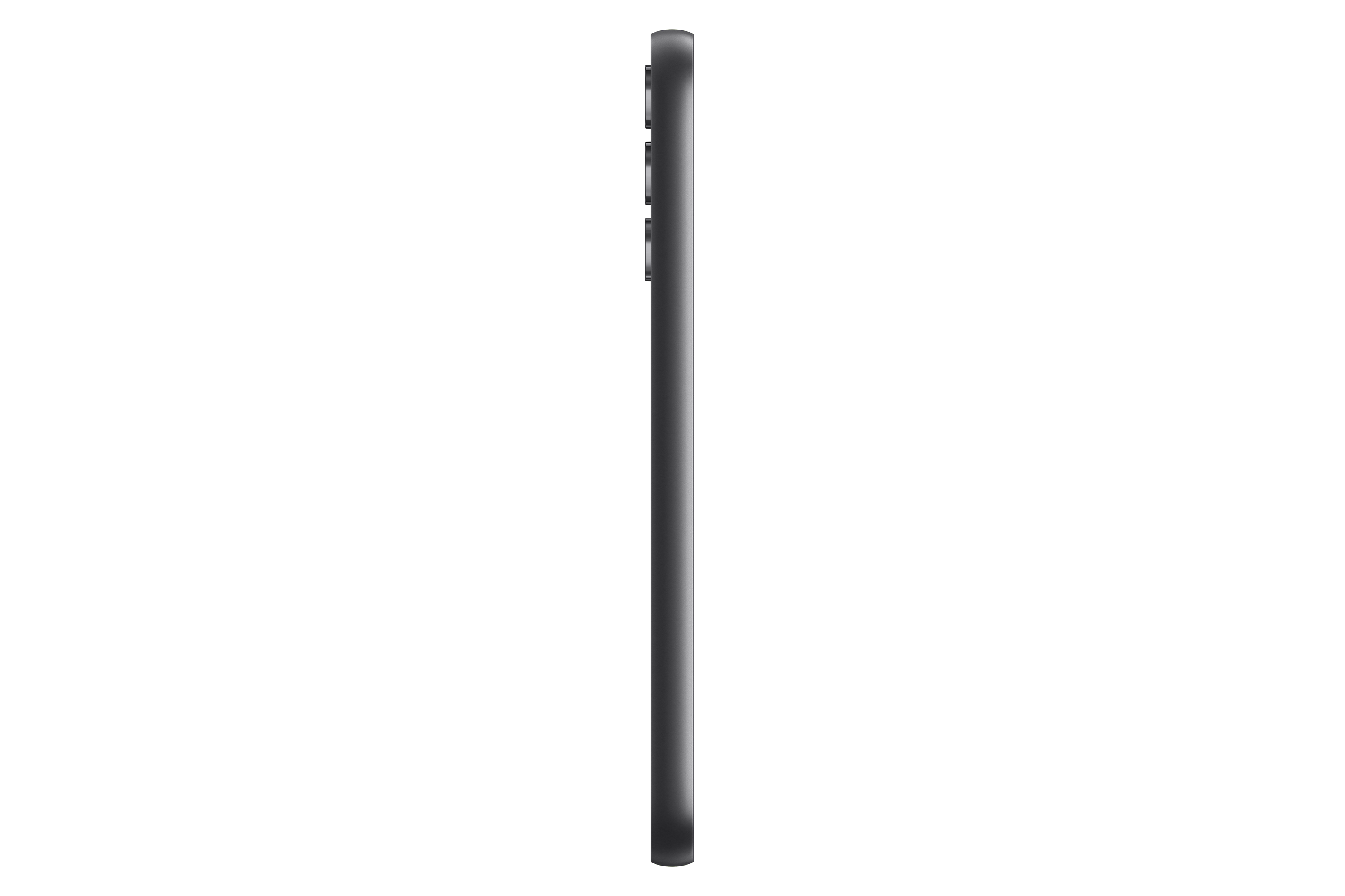 Side view of a black smartphone. Black background.
