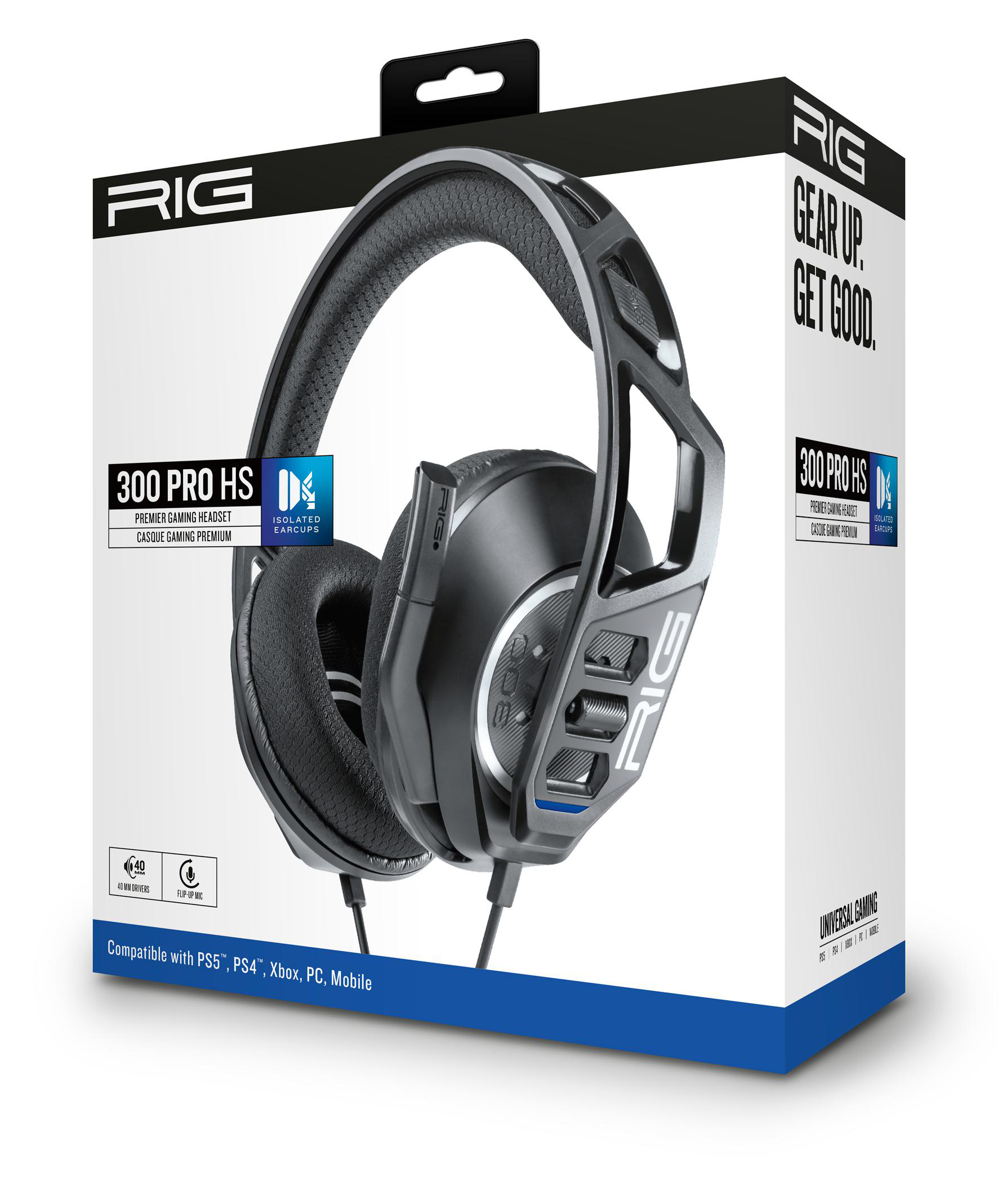 Kopfhörerbox mit Text: RIG 300 PRO HS, Premier-Gaming-Headset.