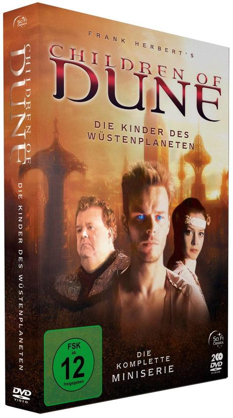 DVD-Hülle mit Dune-Filmcover. Drei Schauspieler sind zu sehen. Text auf Deutsch, ab 12 Jahren.