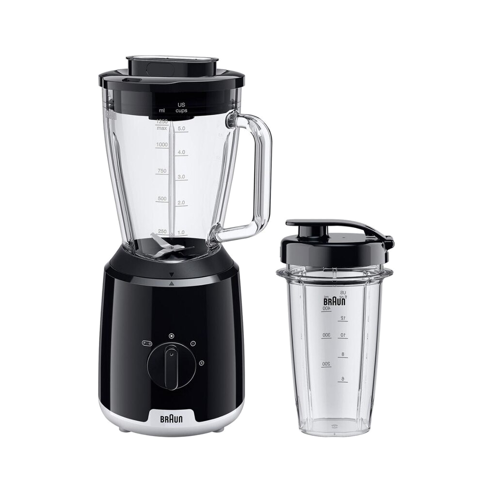 Batidora de vaso - Braun PowerBlend 1 JB1051BK, 600 W, 2 velocidades, 1 botella portátil, Negro