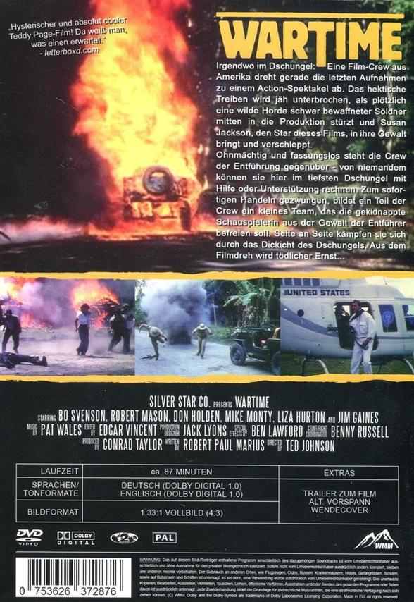 DVD-Cover von 'Wartime'. Zeigt ein brennendes Fahrzeug und eine Personengruppe.
