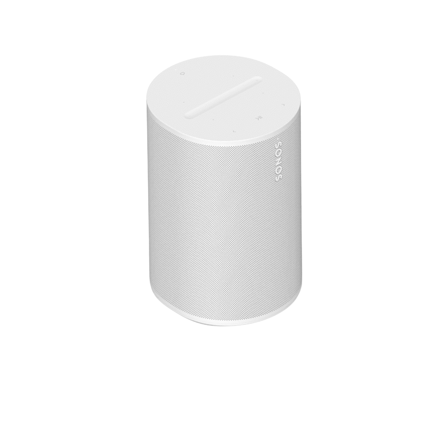 Enceinte Sonos cylindrique blanche. L'enceinte est sur fond noir.
