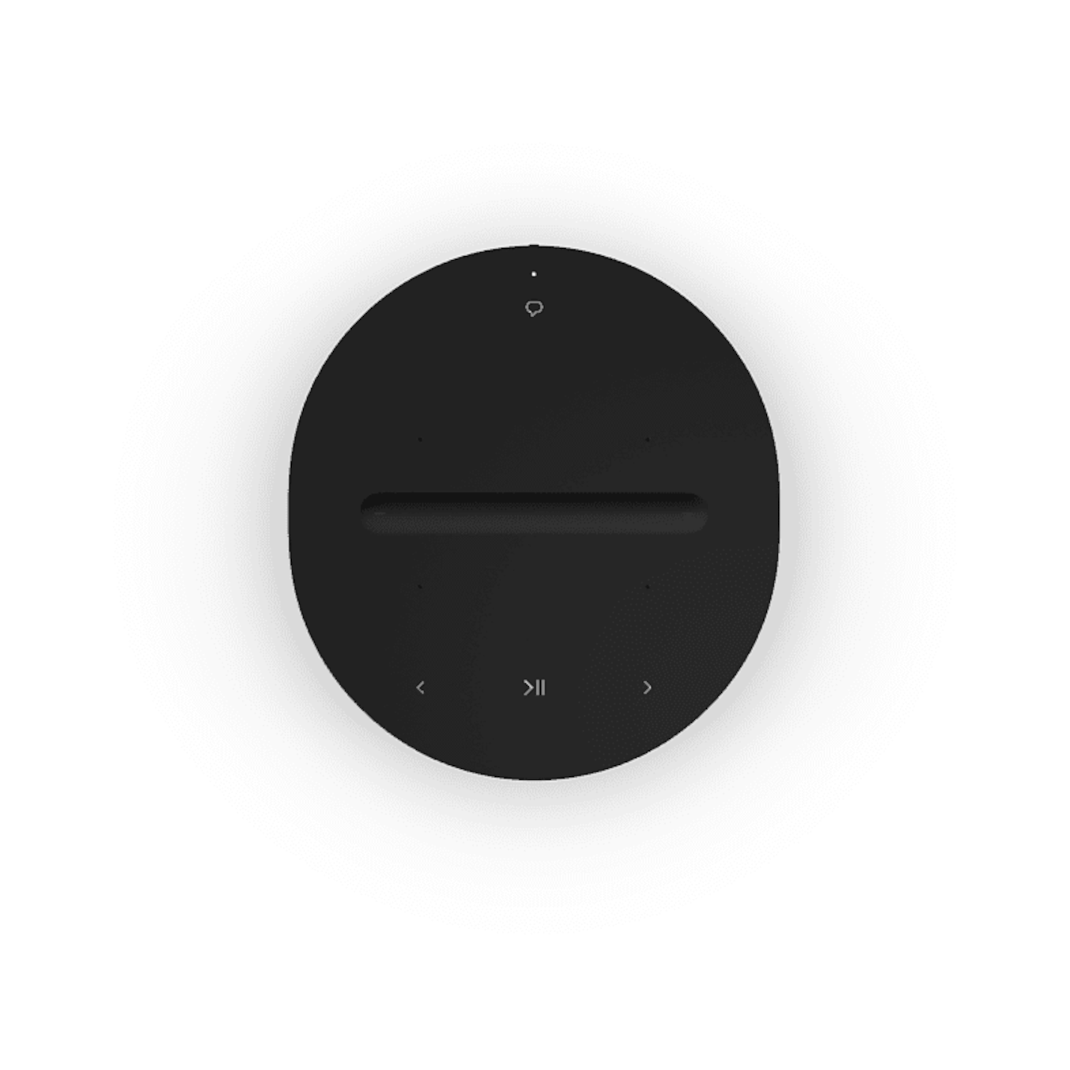 A black circular control panel with buttons, on a white background.