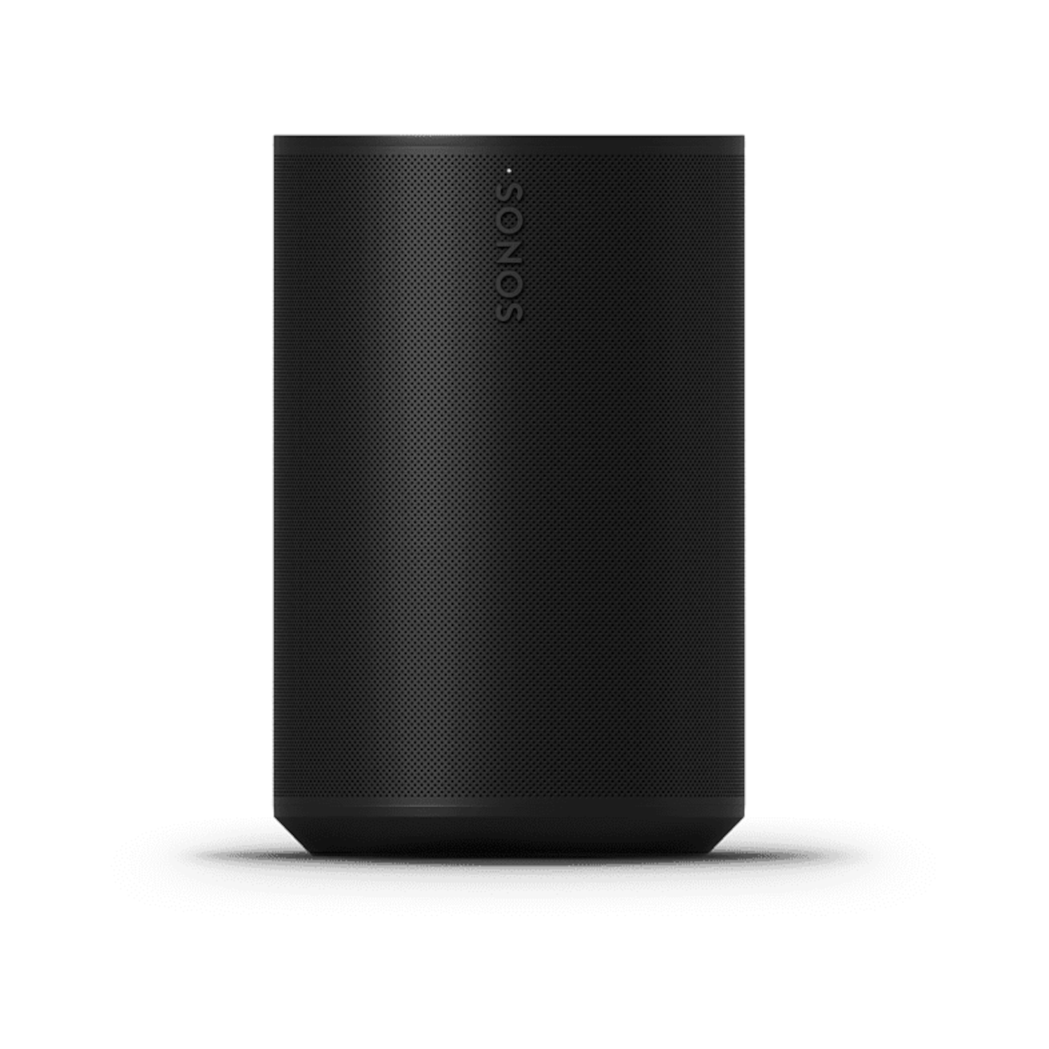 Black cylindrical speaker. The speaker has a mesh-like surface and the Sonos logo is visible.