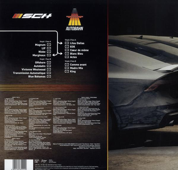 Albumcover mit Songtiteln und einem Auto im Hintergrund.