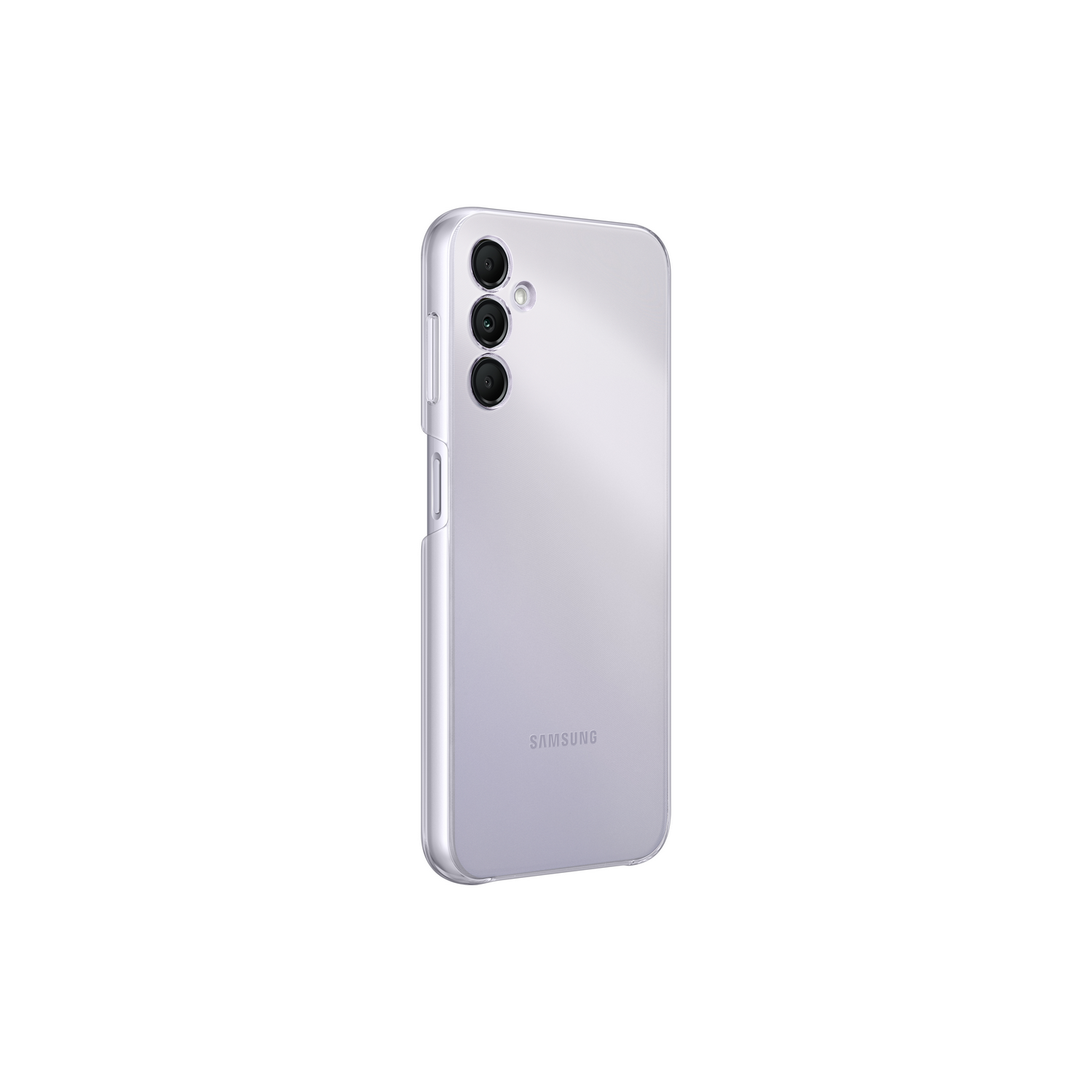 Coque de téléphone Samsung violet clair, vue arrière, sur fond blanc.