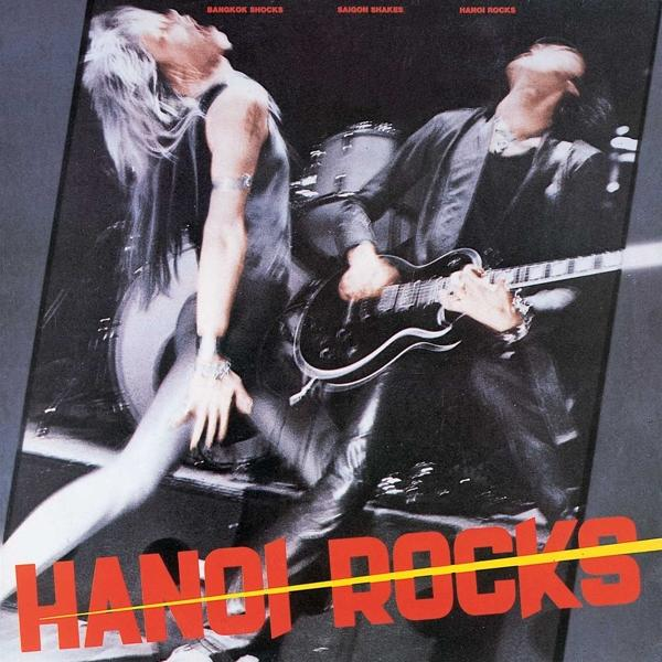 Albumcover mit der Band Hanoi Rocks. Bandmitglieder in dunkler Kleidung. Roter Text auf schwarzem Hintergrund.