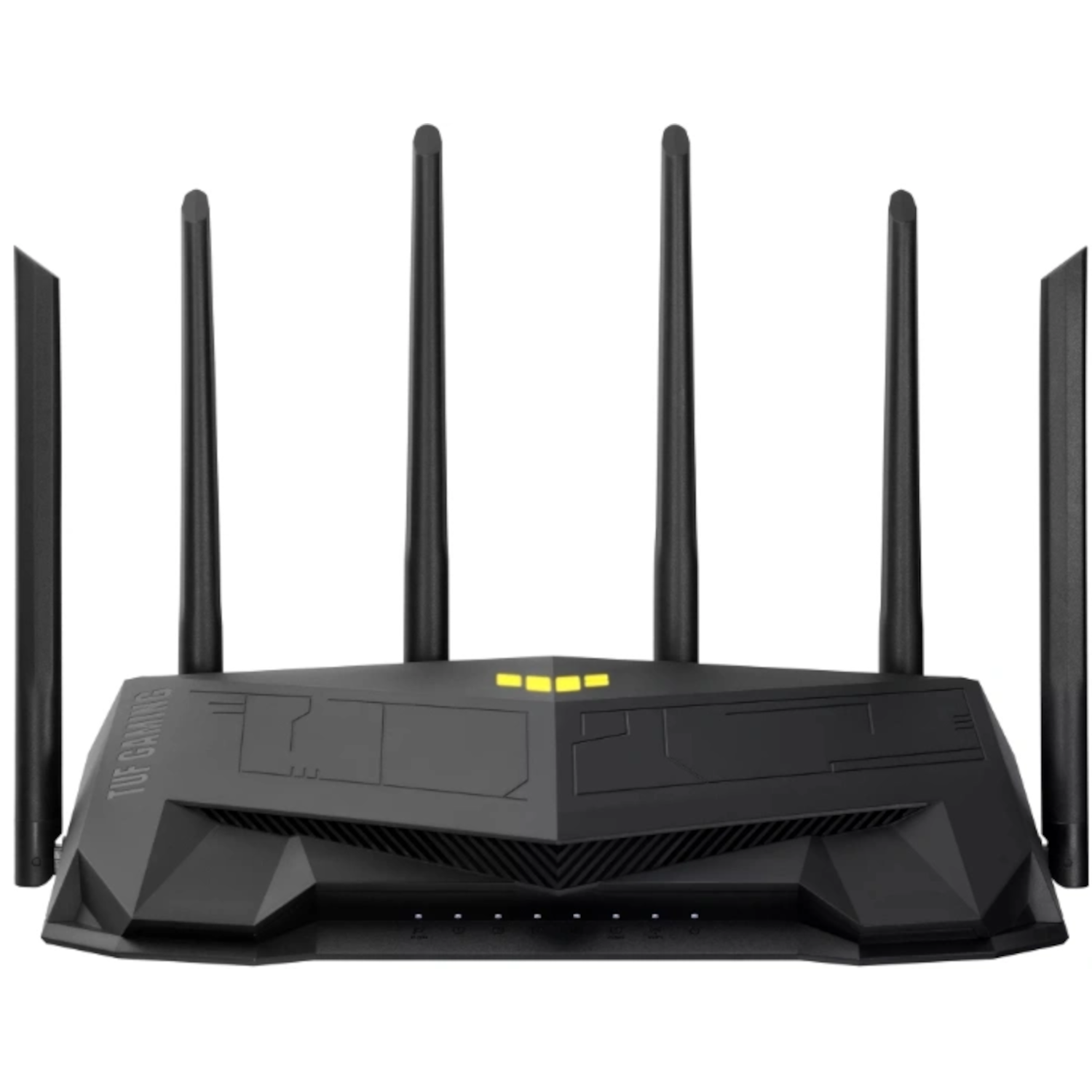Black router with six antennas. 