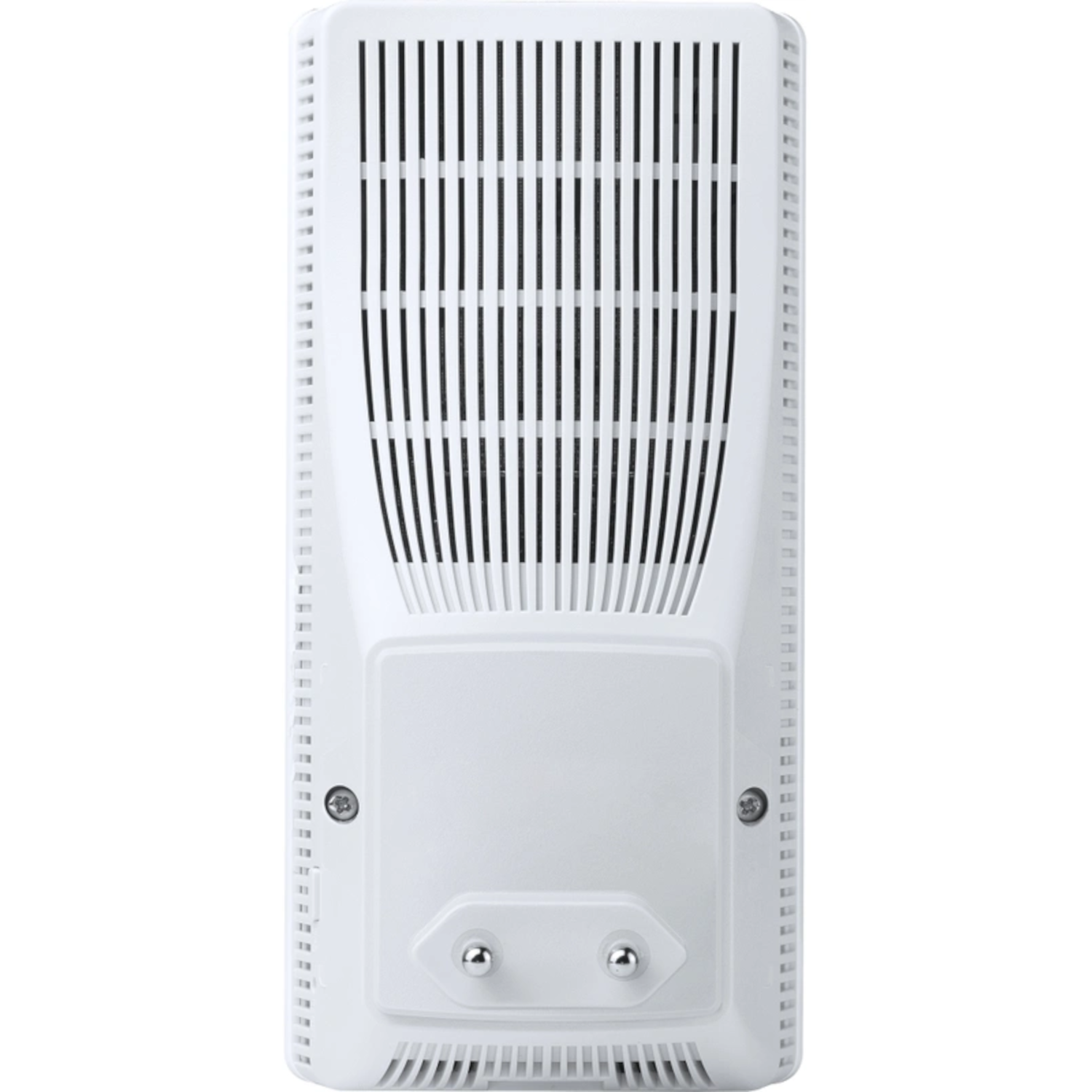 Adaptateur électrique blanc avec trous de ventilation et prise à deux broches.