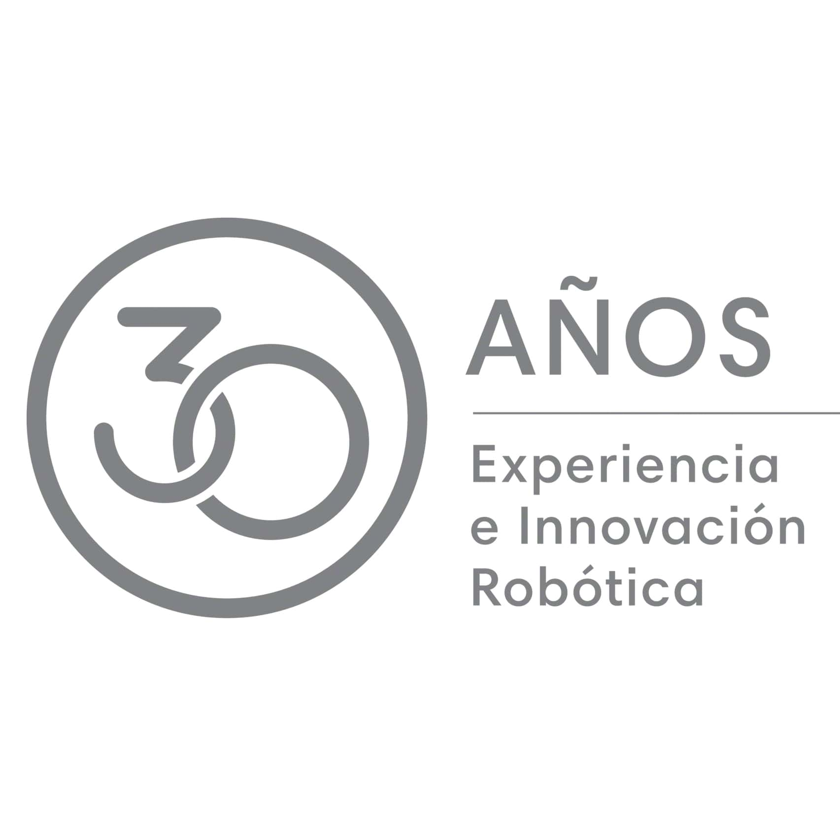 Logotipo con el número 30 en un círculo y las palabras "Años Experiencia e Innovación Robótica".