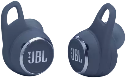 Két kék JBL fülhallgató JBL logóval.
