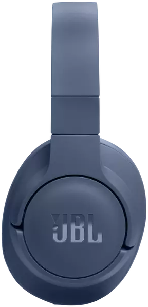 Felülnézet kék JBL fejhallgatóról, a JBL logóval a fülkagylókon.