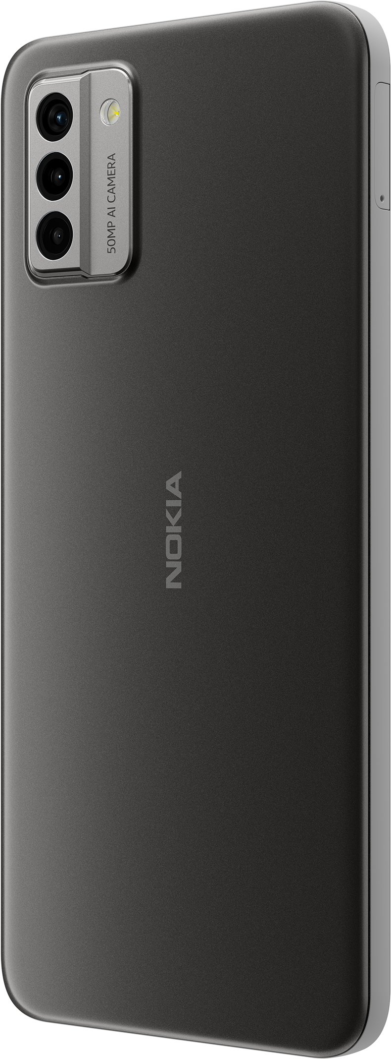 Un smartphone Nokia gris foncé, montrant l'arrière avec caméra et logo Nokia.