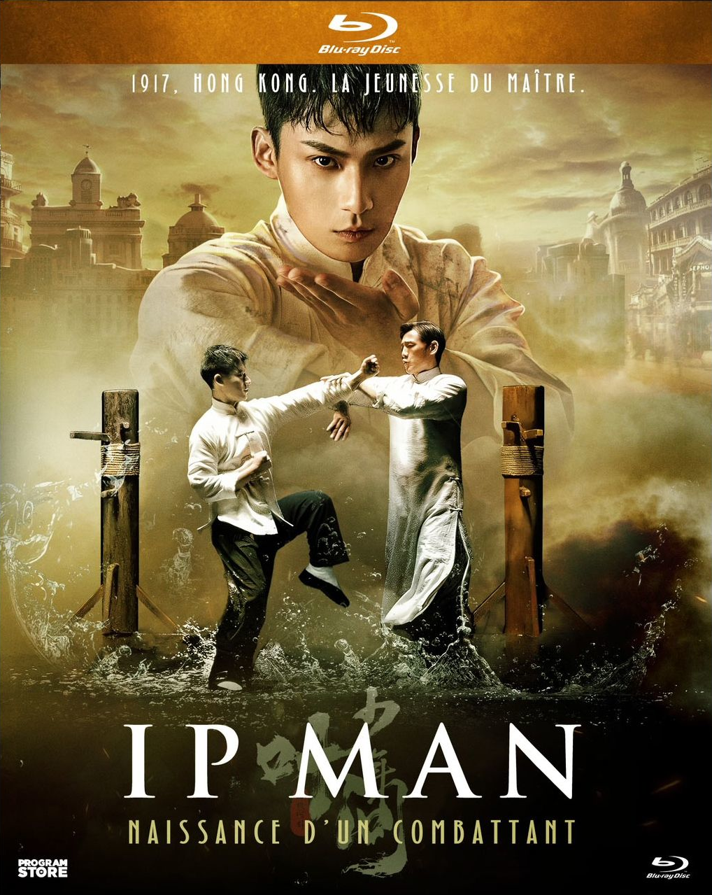 Filmposter: Ip Man. Man in witte kleding die vechtsport beoefent. Een andere man op de achtergrond.