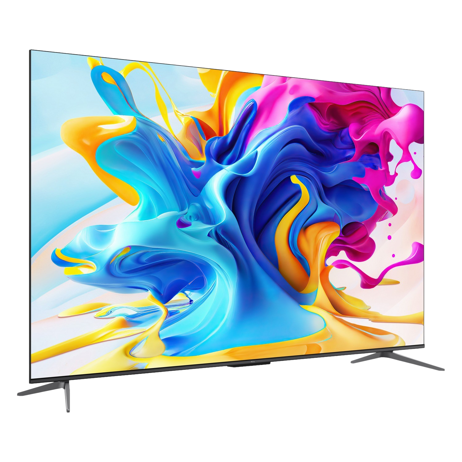 Een tv-scherm met kleurrijke abstracte kunst.