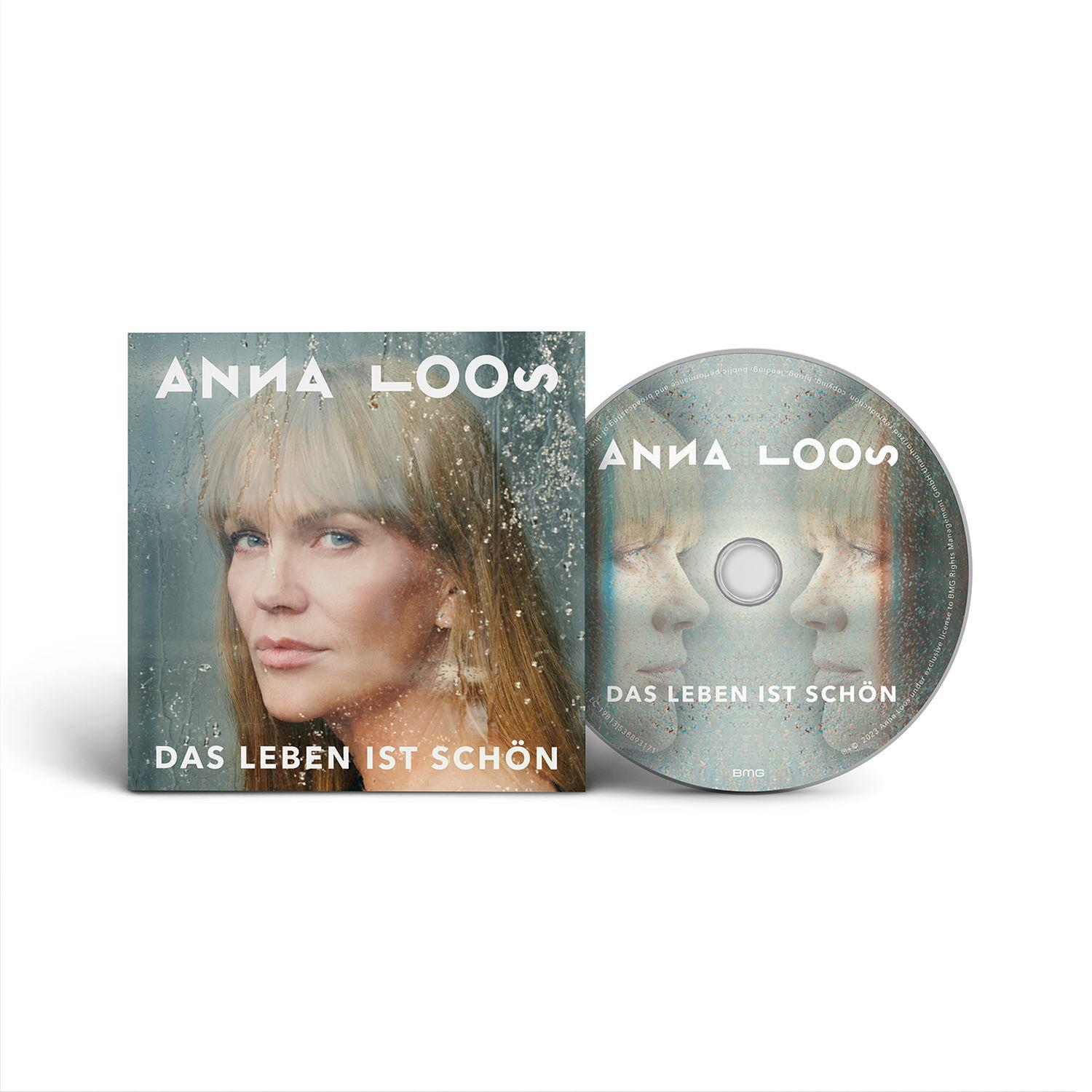 Ein Albumcover und eine CD von Anna Loos. Das Cover zeigt ihr Gesicht, die CD ein Spiegelbild.