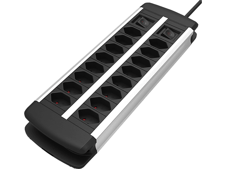 SCHOENENBERGER Power Strip XXL ALU - Steckdosenleiste (Schwarz/Silber)