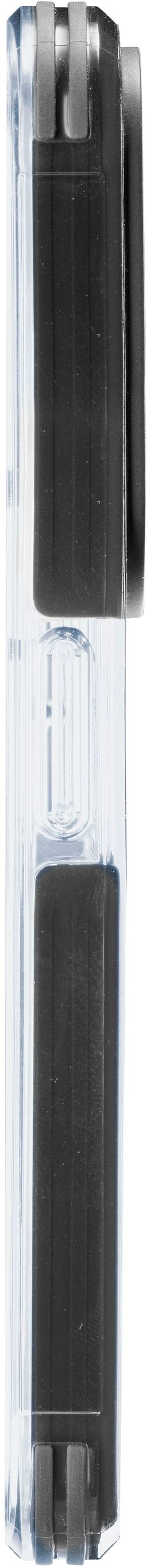 Un stylo transparent et rectangulaire avec une recharge d'encre noire et un clip noir.