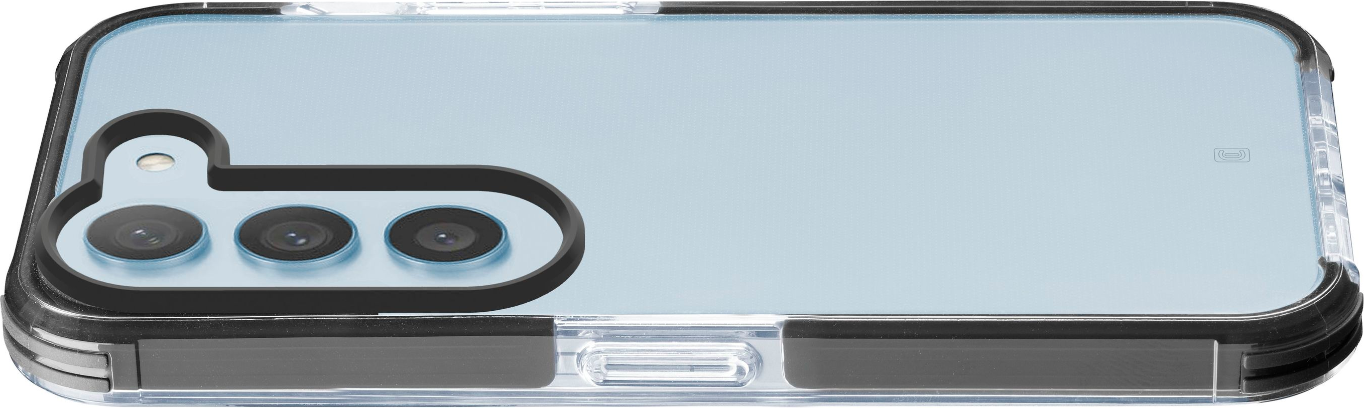Gros plan d'un téléphone avec un étui noir.