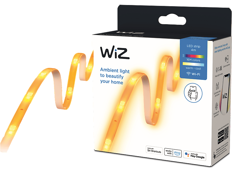 Tira LED  WiZ 2m, Luz blanca y colores, WiFi, Tecnología SpaceSense,  Compatible con Alexa y Google Home