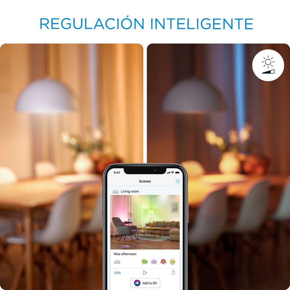 Control de hogar inteligente en un teléfono. Dos escenas para la iluminación. Fondo blanco.