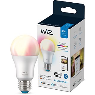 Bombilla inteligente - Wiz A60 60W E27, Luz blanca y color, WiFi y Bluetooth, Control por voz