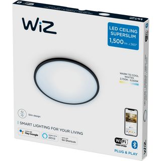 Lámpara inteligente - WiZ SuperSlim, 16W 1500lm, Luz blanca regulable, Wi-Fi, Control voz, Tecnología SpaceSense