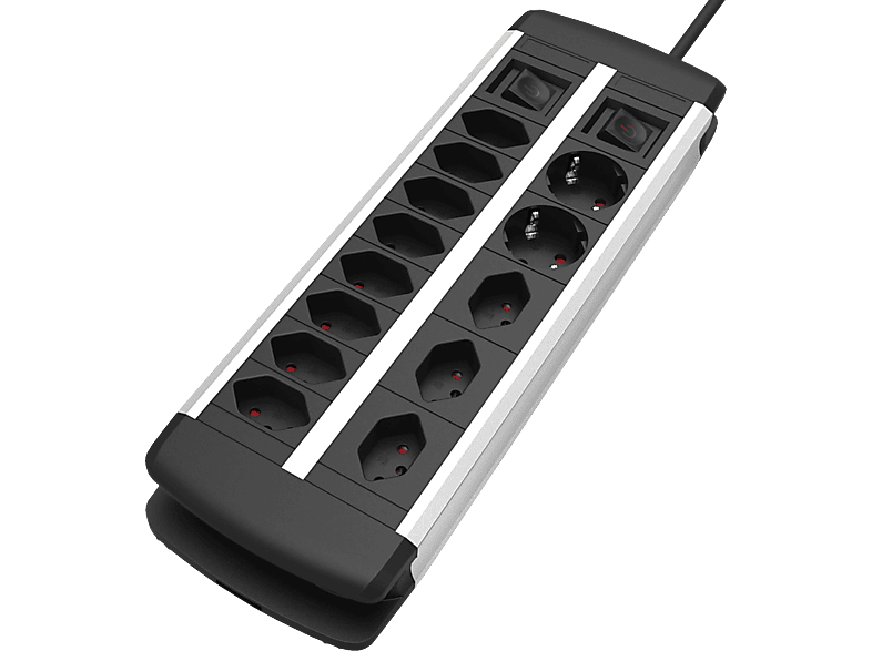 SCHOENENBERGER Power Strip XXL ALU Combo - Steckdosenleiste (Schwarz/Silber)